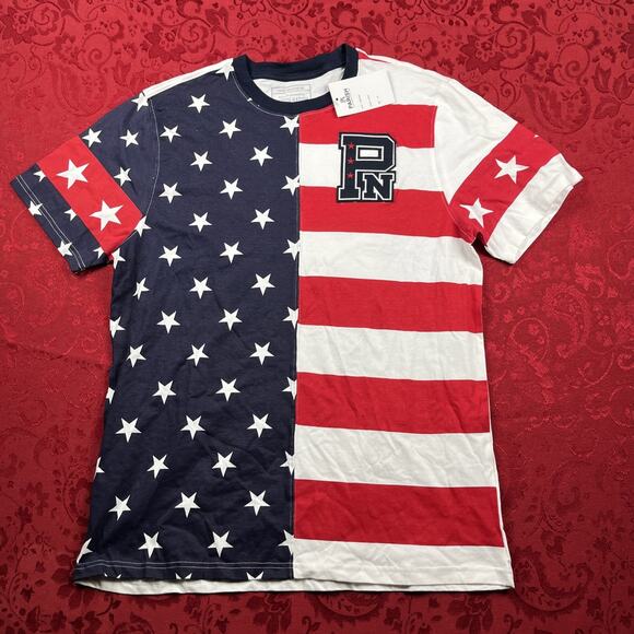 Parish Nation Mens XL Red Blue Tee Shirt USA Flag Stars Stripes 4th of July NWT - Picture 1 of 9